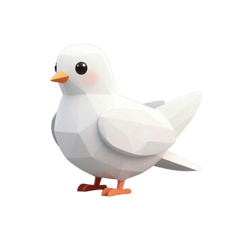 Low Poly Cartoon Dove STL in Side View with Rounded Wings and Charming Decorative Silhouette