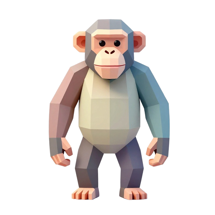 Low Poly Chimpanzee Standing Figure STL for Modern Decorative Display