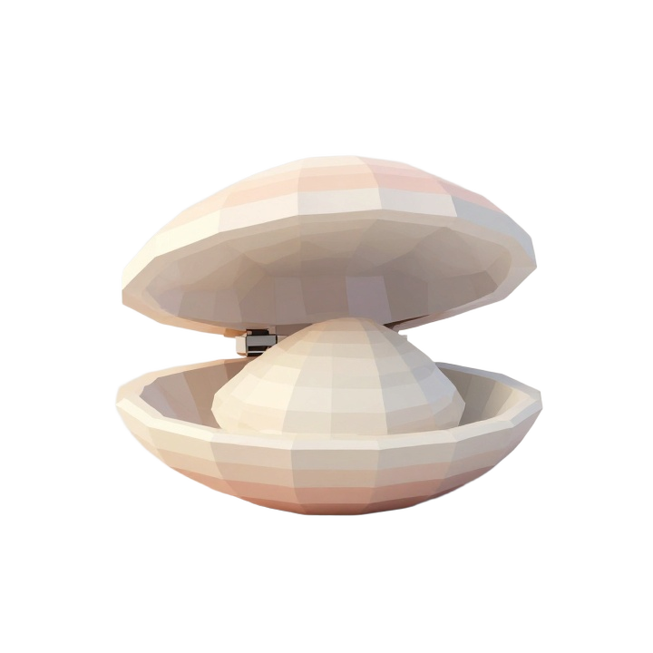 Low Poly Clam Shell STL Sculpture in Upright Angled Display Pose