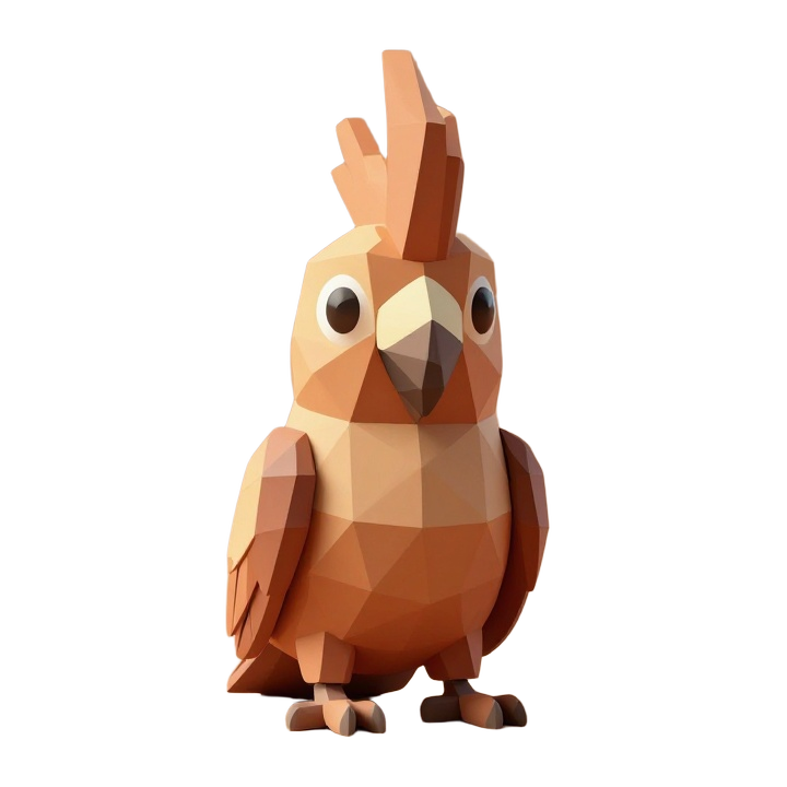 Low Poly Cockatoo STL with Folded Wings and Geometric Crest