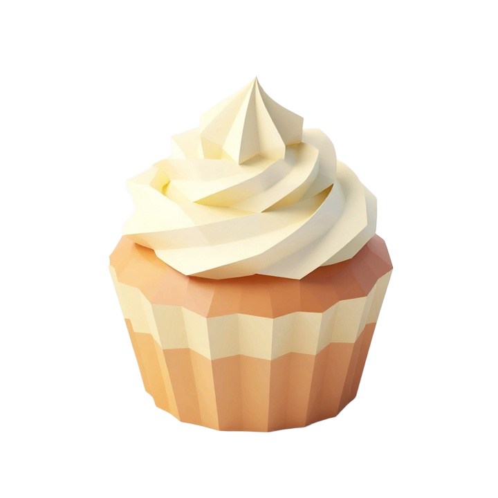 Low Poly Cupcake STL with Frosting Swirl and Faceted Wrapper