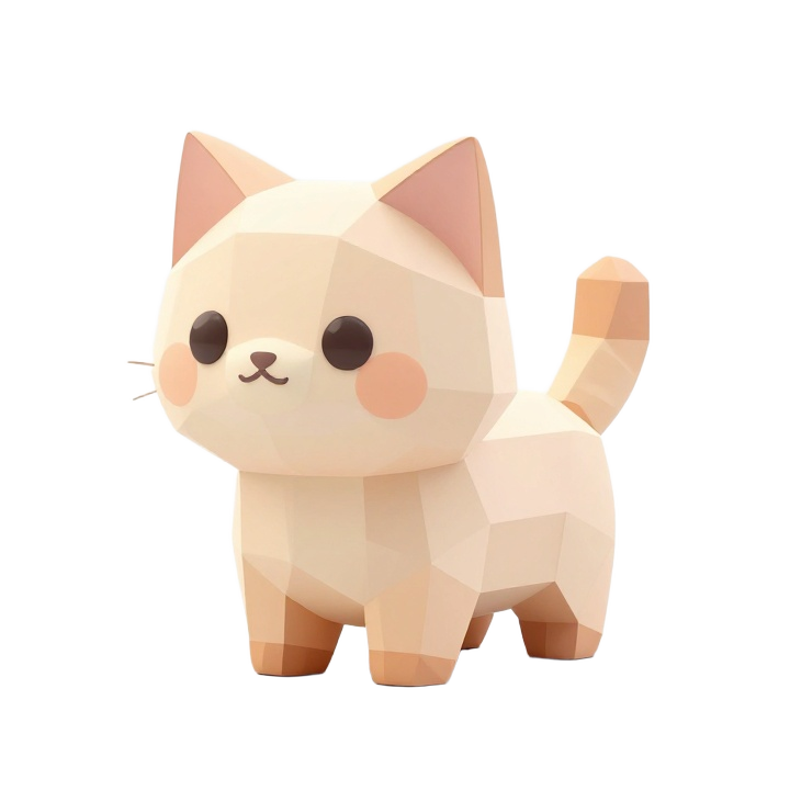 Low Poly Cute Bobcat STL Figurine in Front Three-Quarter Pose