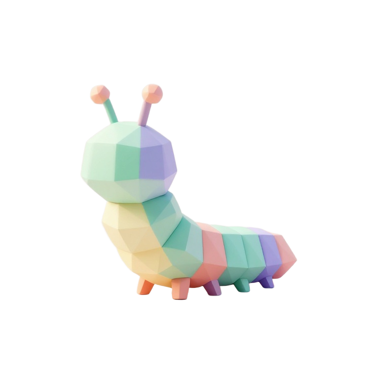 Low Poly Cute Caterpillar STL with Faceted Segments and Minimalist Decorative Style