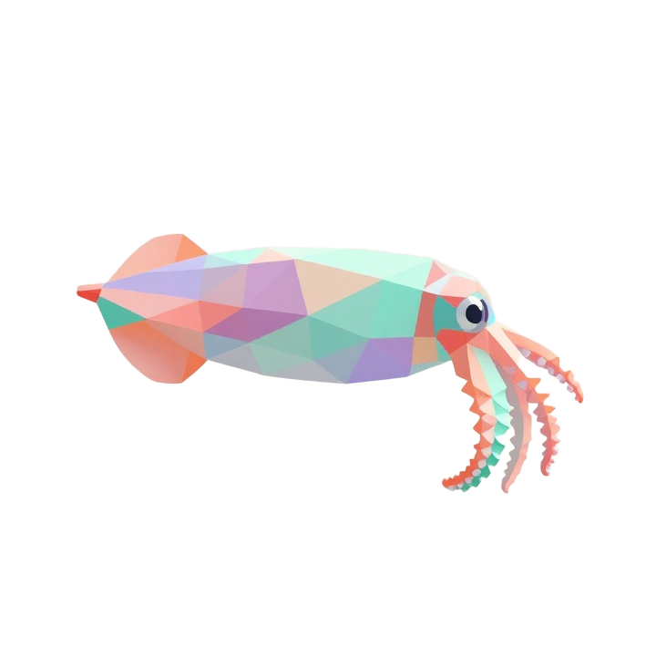 Low Poly Cuttlefish STL Sculpture in Elegant Side View