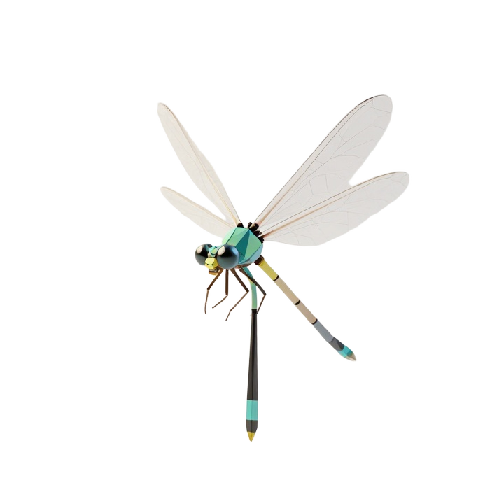 Low Poly Damselfly STL in Upright Three-Quarter Display Pose