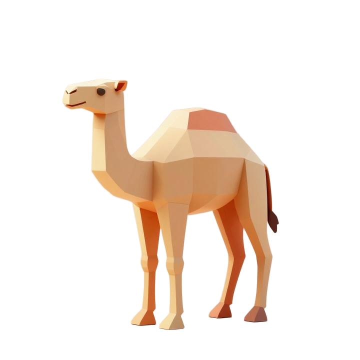 Low Poly Desert Camel STL in Standing Pose with Stylized Modern Toy Form