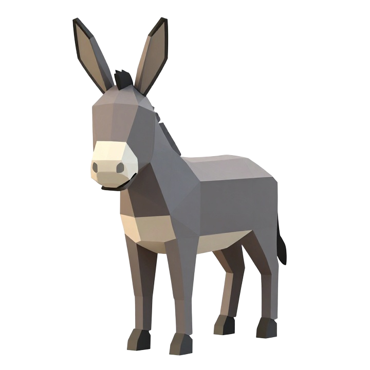 Low Poly Donkey STL Model in Centered Front View