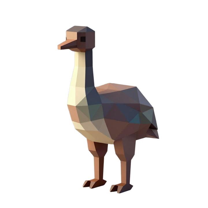Low Poly Emu STL Sculpture with Elegant Faceted Silhouette