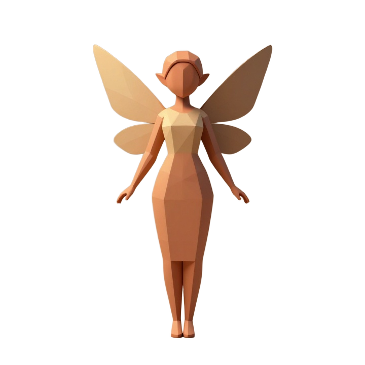 Low Poly Fairy Figurine STL in Upright Graceful Pose with Delicate Wings