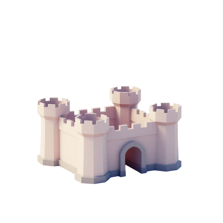 Low Poly Fantasy Castle STL with Arched Gate and Simplified Turrets