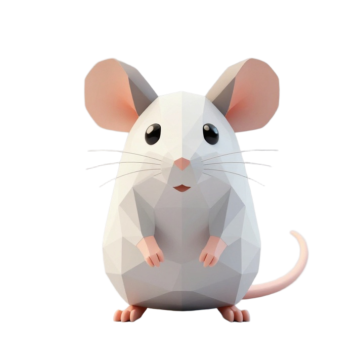 Low Poly Fantasy Mouse STL with Curled Tail and Symmetrical Front Pose