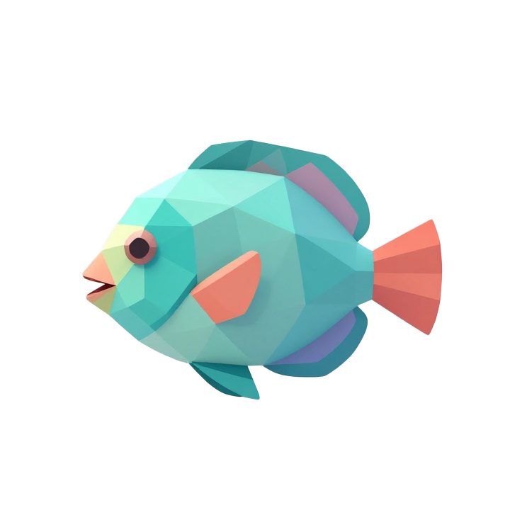 Low Poly Fantasy Parrotfish STL Sculpture in Upright Three-Quarter Pose