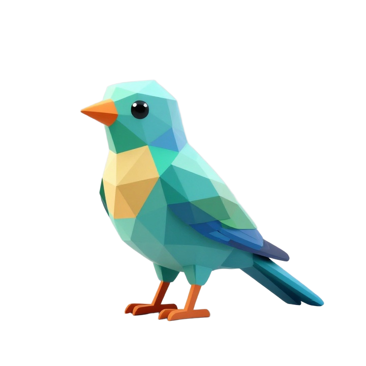 Low Poly Fantasy Roller Bird STL with Elegant Pose and Faceted Decorative Form