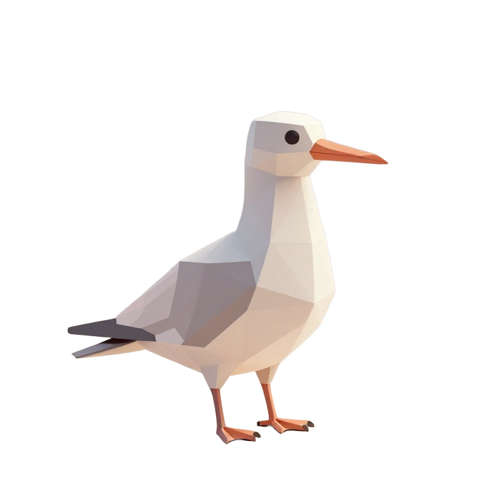 Low Poly Frigatebird STL Sculpture in Calm Poised Standing Pose