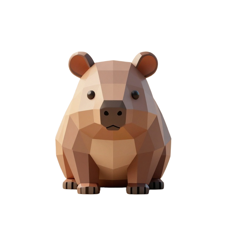Low Poly Front-Facing Wombat STL Sculpture with Clean Geometric Facets