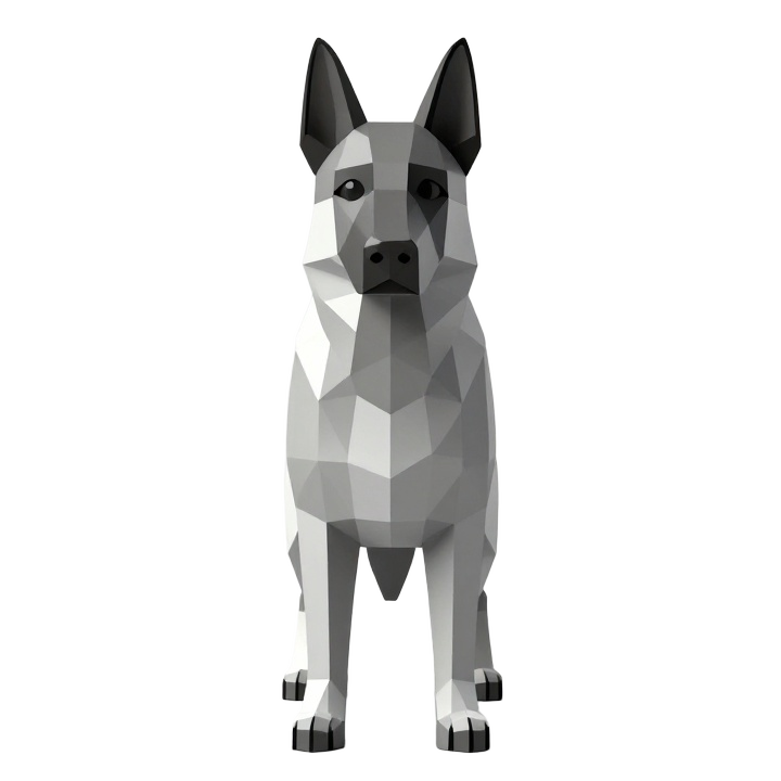 Low Poly German Shepherd Bust STL in Centered Upright Front Pose