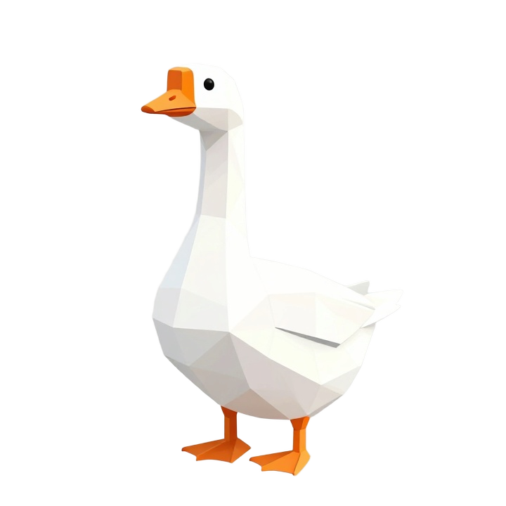Low Poly Goose STL in Calm Three-Quarter Front Pose