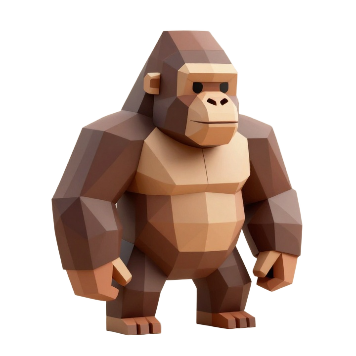 Low Poly Gorilla STL with Strong Heroic Pose and Faceted Geometric Form