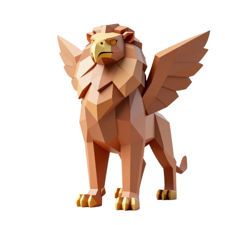 Low Poly Griffin STL Sculpture with Folded Wings and Upright Symmetrical Pose