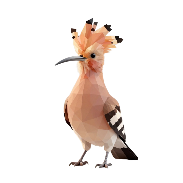 Low Poly Hoopoe Bird STL Sculpture in Elegant Standing Pose
