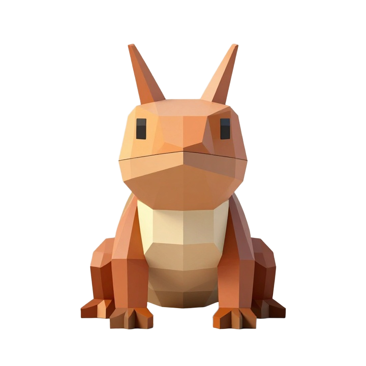 Low Poly Horned Lizard STL Figure in Upright Front-Facing Pose