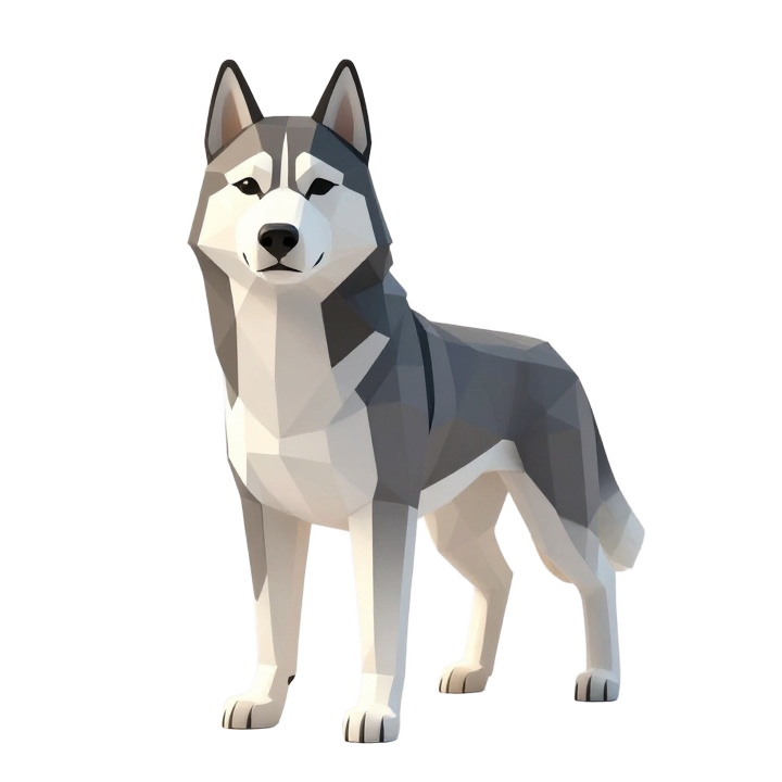 Low Poly Husky STL Figurine in Elegant Standing Pose