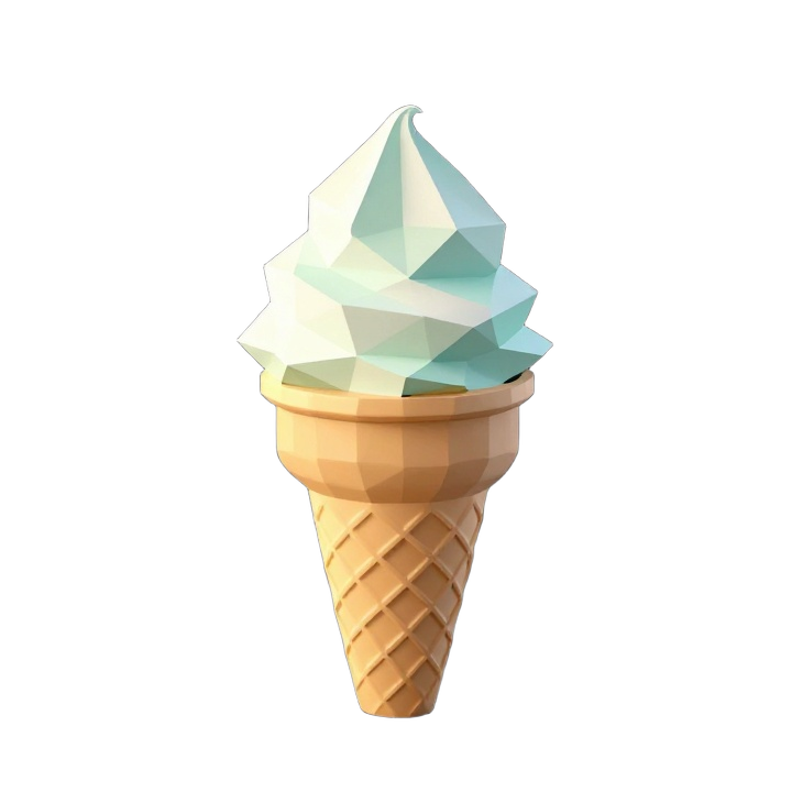Low Poly Ice Cream Cone STL with Faceted Scoop and Waffle Cone Display Design