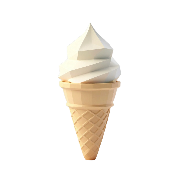 Low Poly Ice Cream Cone STL with Stylized Scoop and Modern Waffle Pattern