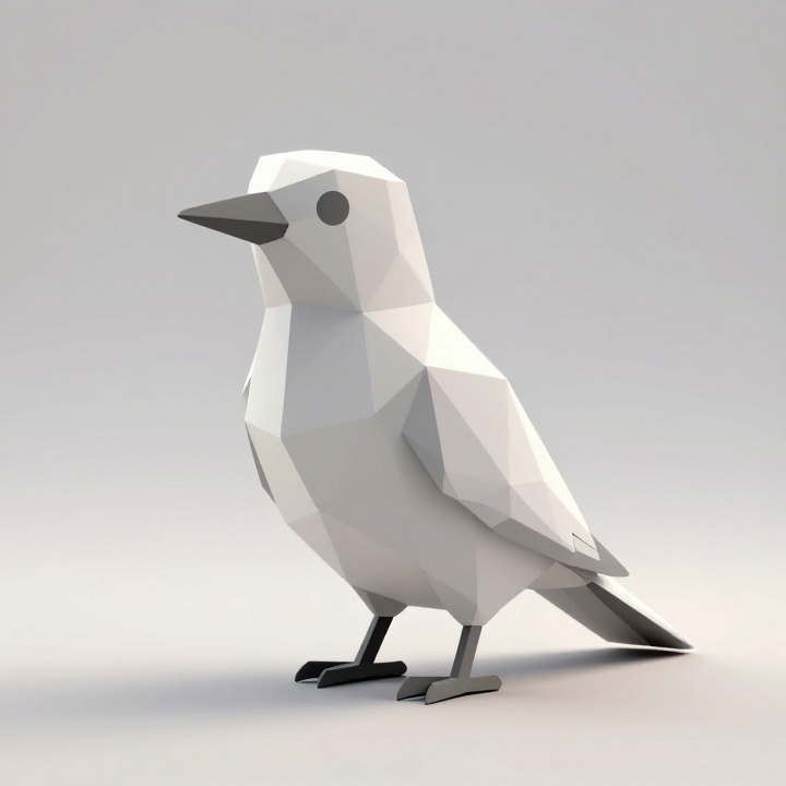 Low Poly Kiwi Bird STL Sculpture with Rounded Body and Elegant Faceted Form