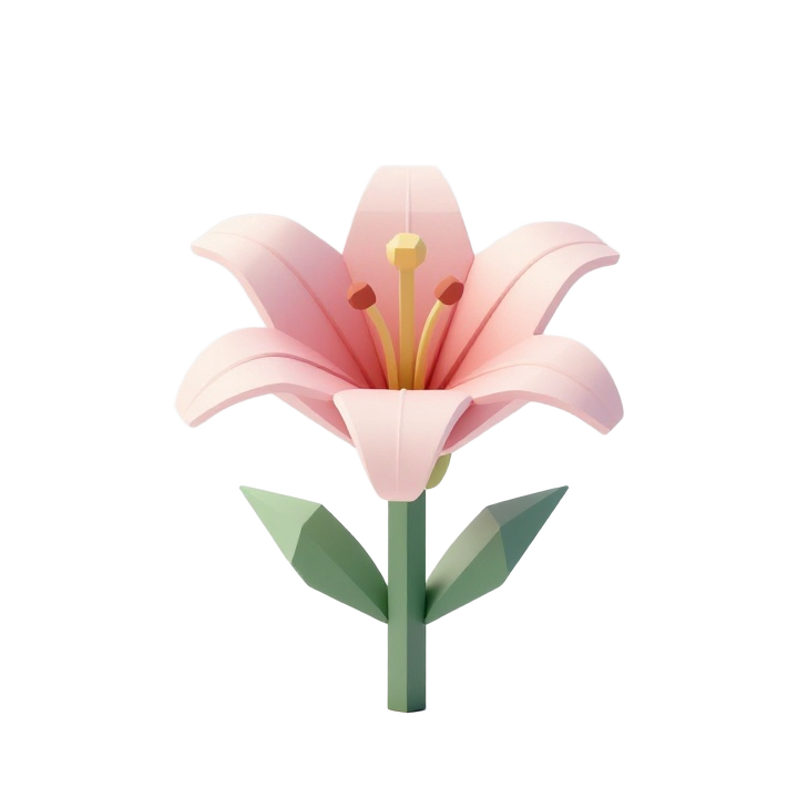Low Poly Lily Flower STL Sculpture with Geometric Petals and Elegant Symmetrical Form