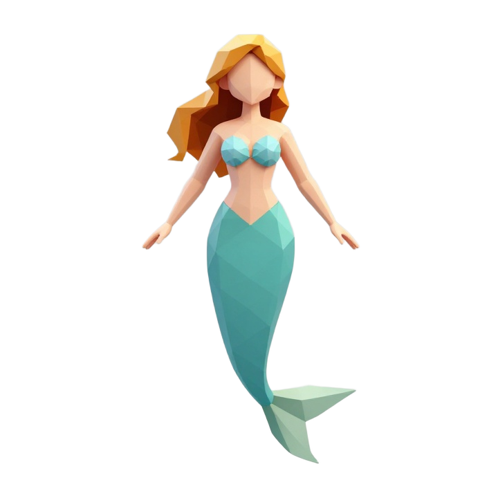 Low Poly Mermaid Figurine STL in Upright Front Pose with Geometric Tail