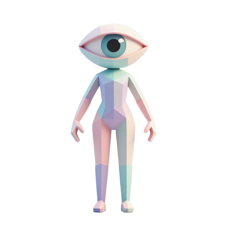 Low Poly Modern Art Cyclops Figure in Upright Symmetrical Full Body Pose