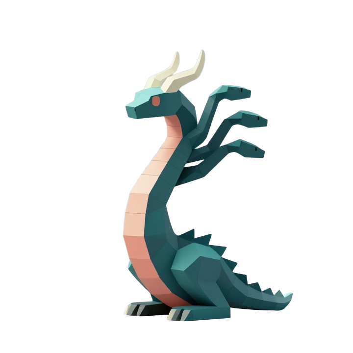 Low Poly Multi-Headed Hydra STL in Calm Side Pose
