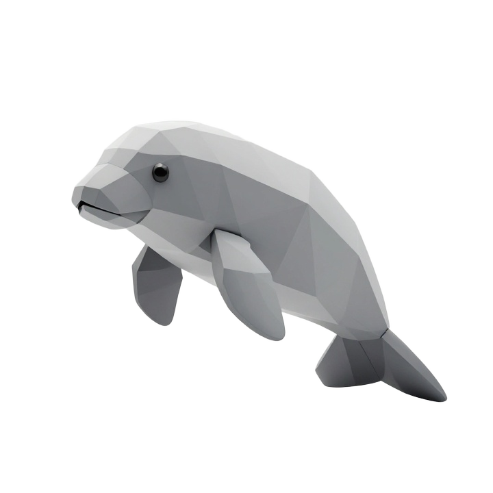 Low Poly Origami Dugong STL Sculpture with Elegant Curved Pose