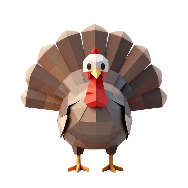 Low Poly Origami Turkey STL Sculpture with Symmetrical Tail and Clean Modern Silhouette