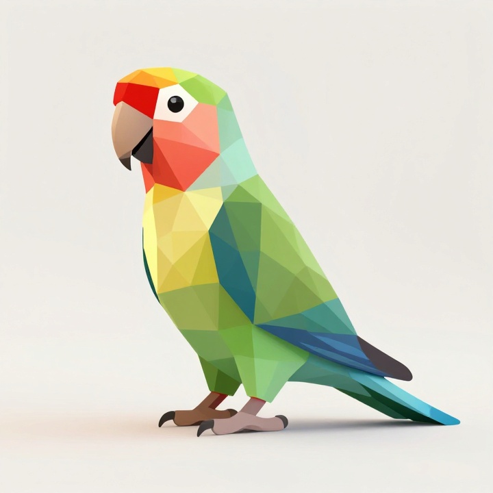 Low Poly Parrot STL in Upright Side View with Angular Faceted Silhouette