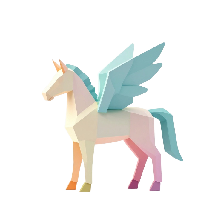 Low Poly Pegasus STL with Folded Wings and Elegant Side Profile