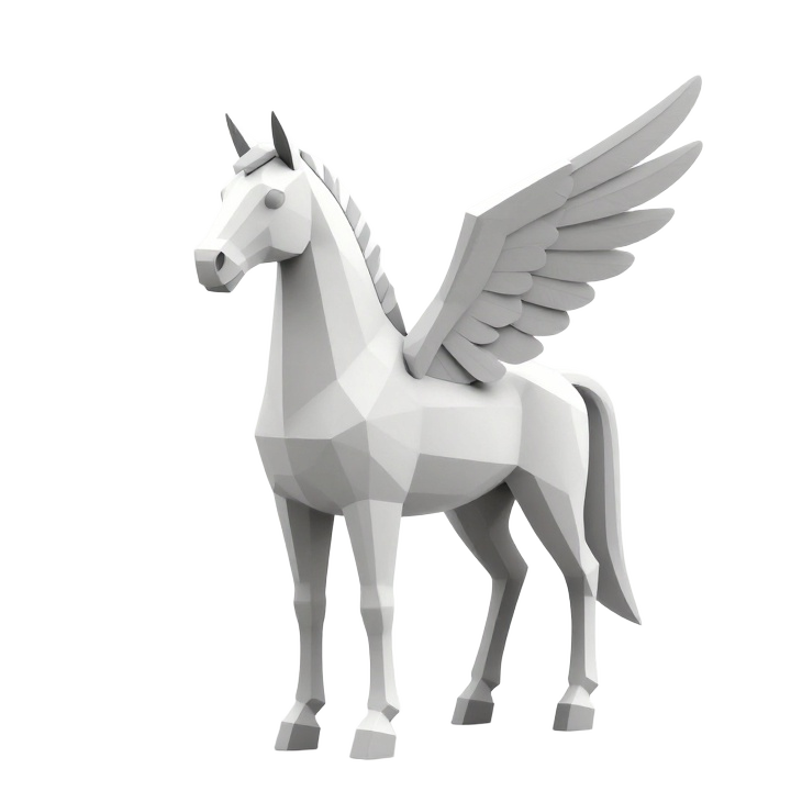 Low Poly Pegasus STL with Folded Wings and Elegant Standing Pose