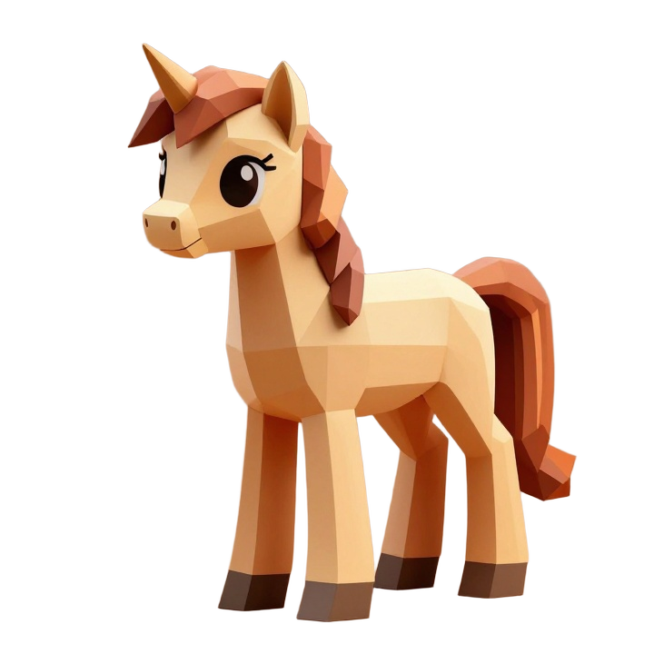 Low Poly Pony Figurine in Natural Three-Quarter Pose