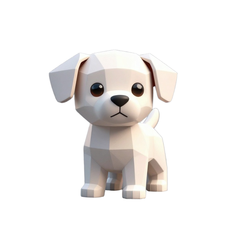 Low Poly Puppy Figurine STL with Cute Pose and Smooth Stylized Faceted Form