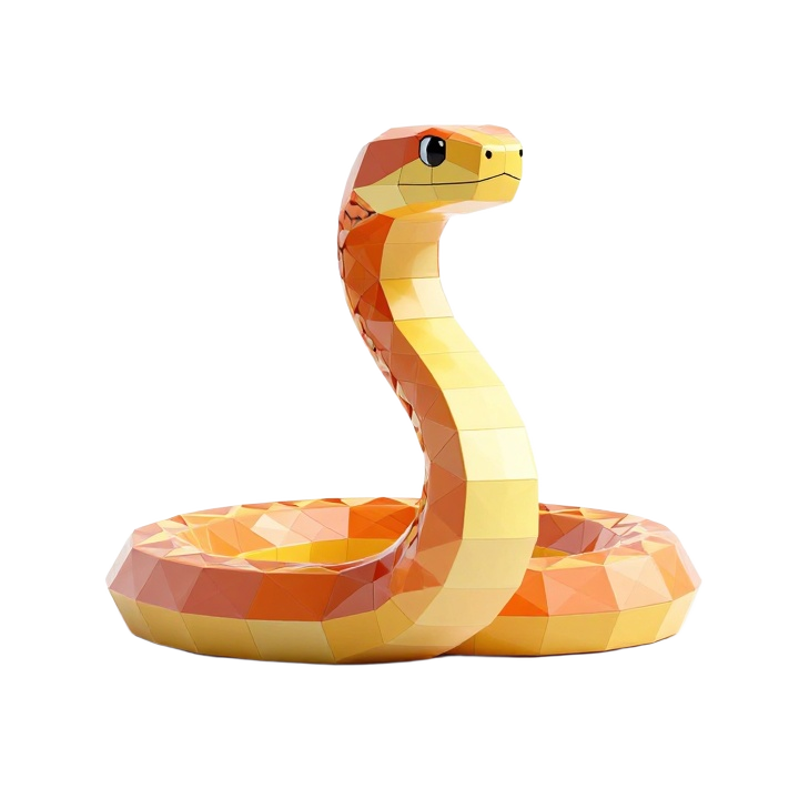 Low Poly Rattlesnake STL Figure in Upright Coiled Pose