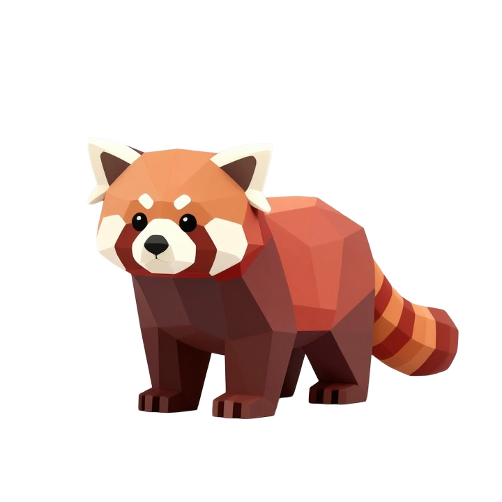Low Poly Red Panda STL Figurine in Three-Quarter Front Pose