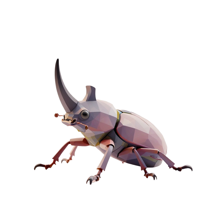 Low Poly Rhinoceros Beetle STL in Dynamic Three-Quarter Display Pose