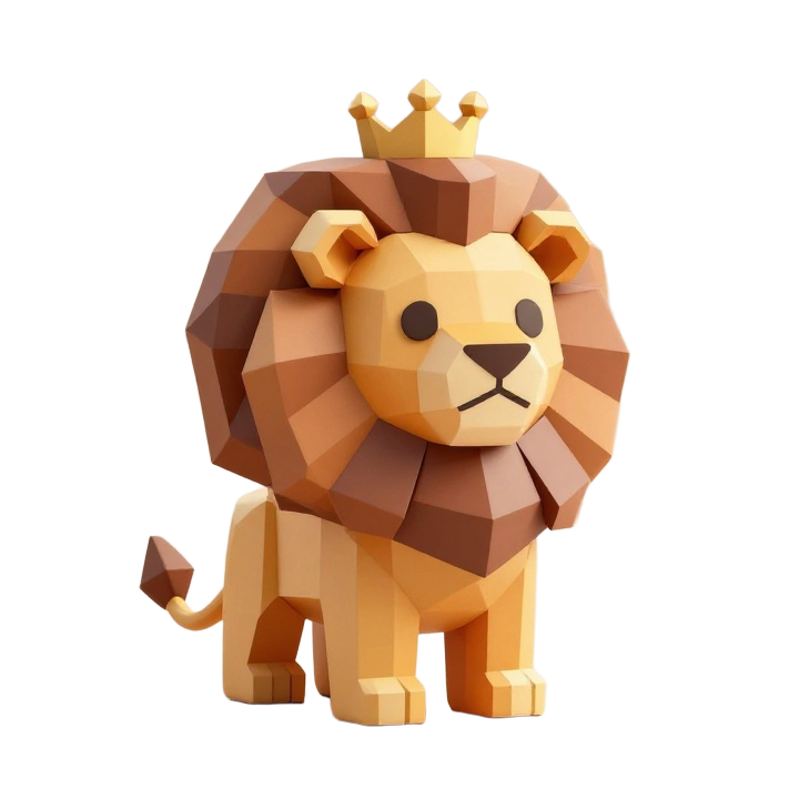 Low Poly Royal Lion STL in Three-Quarter Pose with Regal Toy-Like Style