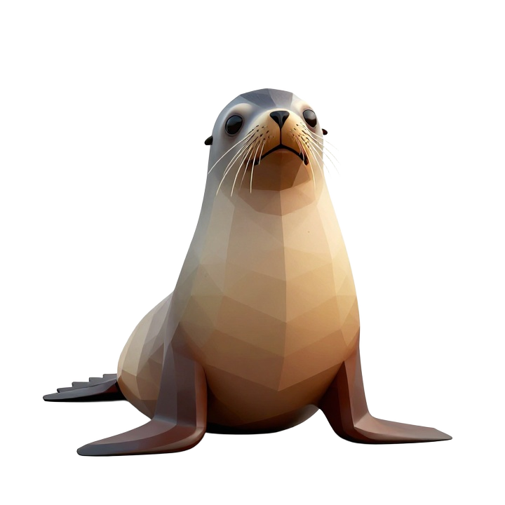 Low Poly Sea Lion STL Figure, Front View Standing Sculpture