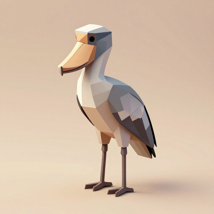 Low Poly Shoebill Bird STL Model in Elegant Standing Pose