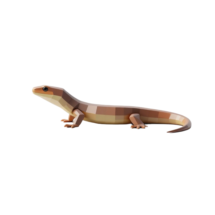 Low Poly Skink STL Model in Upright Alert Pose with Tapered Tail