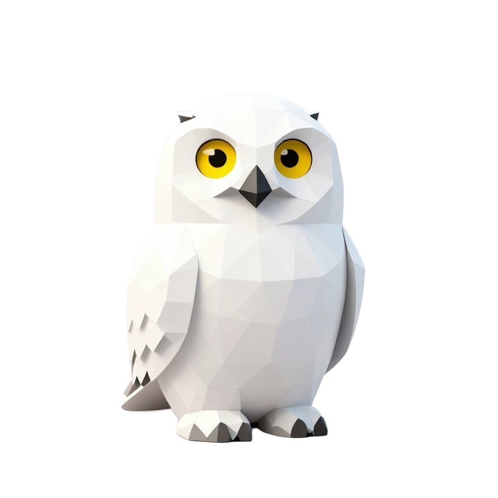Low Poly Snowy Owl STL Figurine in Natural Standing Pose