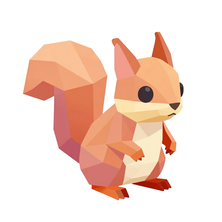 Low Poly Squirrel STL Figurine with Fluffy Tail and Stylized Decorative Form