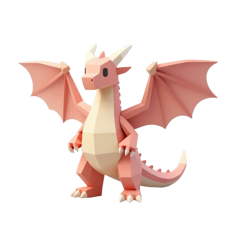 Low Poly Standing Dragon STL with Wings, Horns and Elegant Fantasy Pose